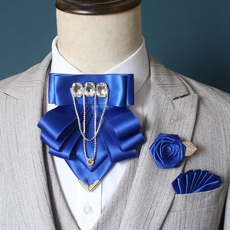 3pcs Exaggerated Rhinestone Flower Corsage Bow Tie Set
