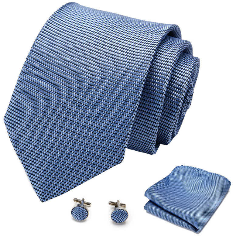 3Pcs LightSkyBlue Men's Solid Color Necktie Set - Image 2