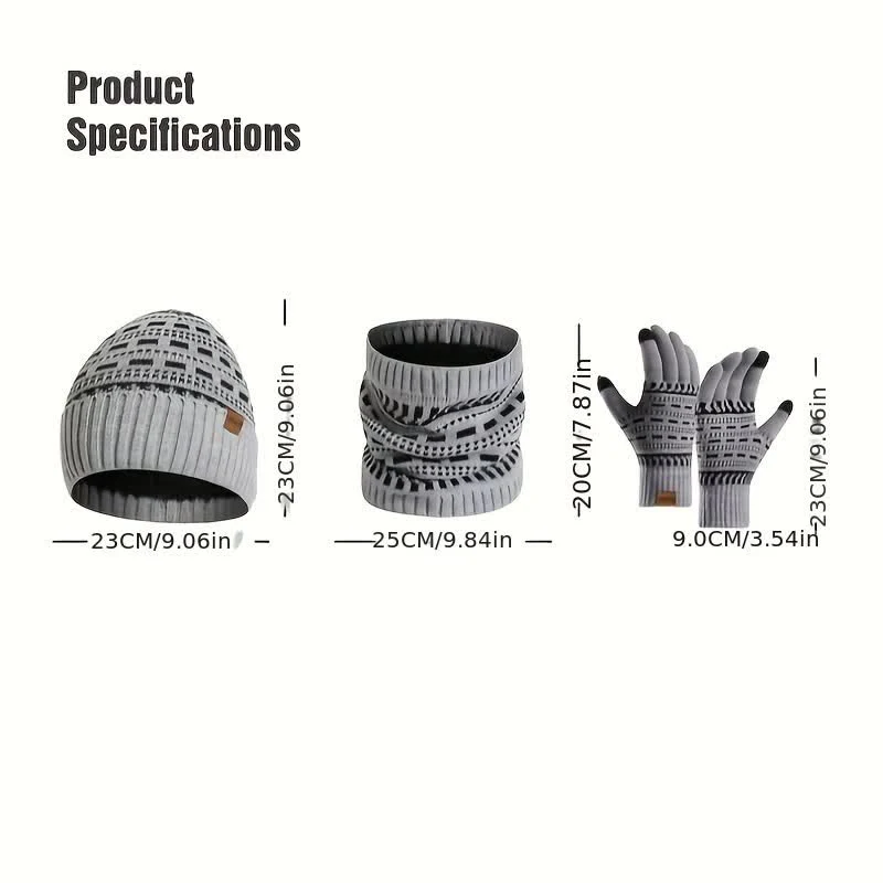 3Pcs Loose Double Layer Knit Hat Scarf Gloves Set - Image 4