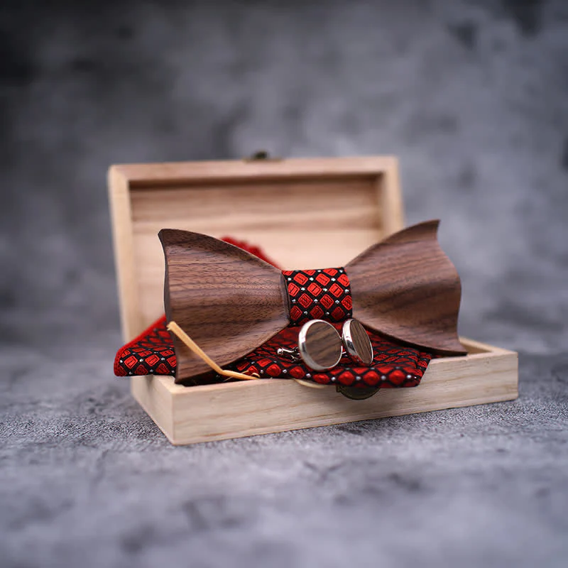 3Pcs Men's 3D Black Walnut Wooden Bow Tie Set - Image 2