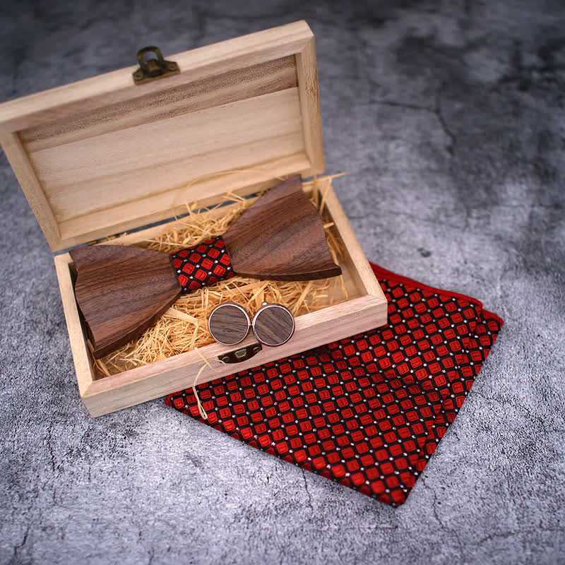3Pcs Men's 3D Black Walnut Wooden Bow Tie Set - Image 3
