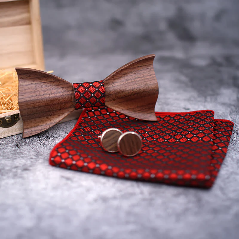 3Pcs Men's 3D Black Walnut Wooden Bow Tie Set - Image 4