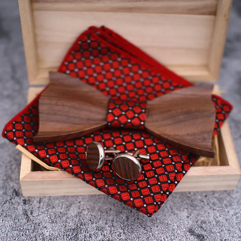 3Pcs Men's 3D Black Walnut Wooden Bow Tie Set - Image 6