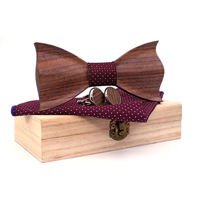 3Pcs Men's 3D Black Walnut Wooden Bow Tie Set - Image 7