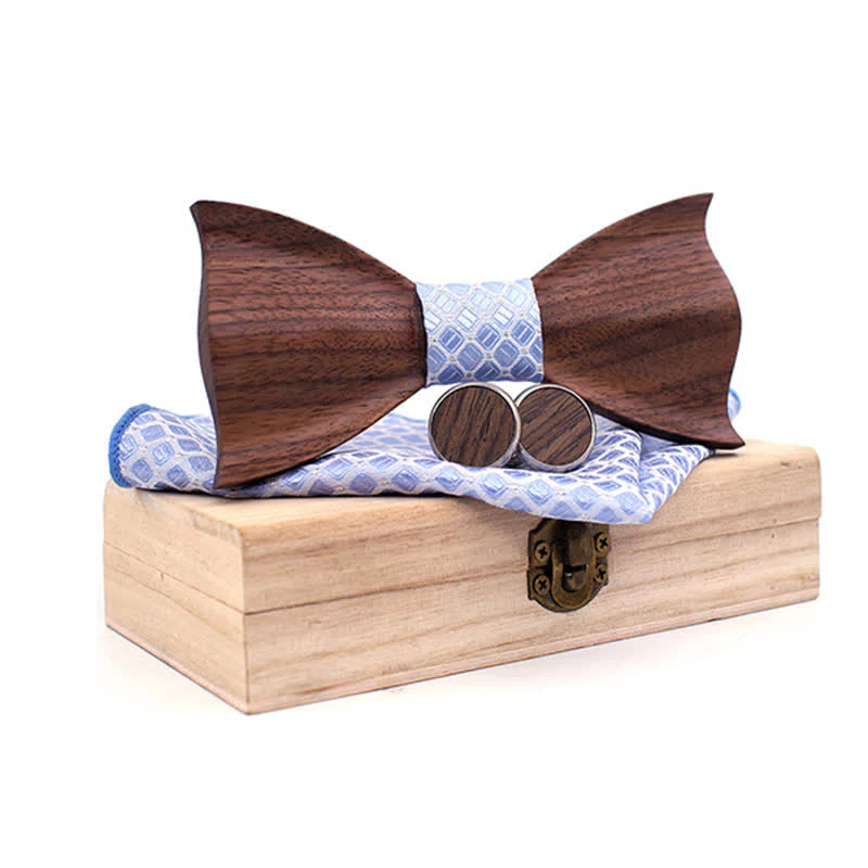 3Pcs Men's 3D Black Walnut Wooden Bow Tie Set - Image 9