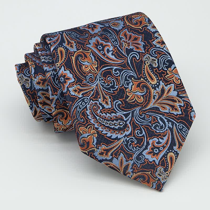 3Pcs Men's Beautiful Blue & Orange Paisley Necktie Set - Image 3