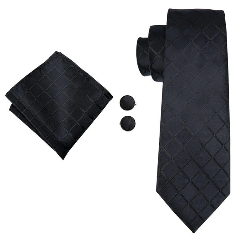 3Pcs Men's Black Business Plaid Necktie Set - Image 2