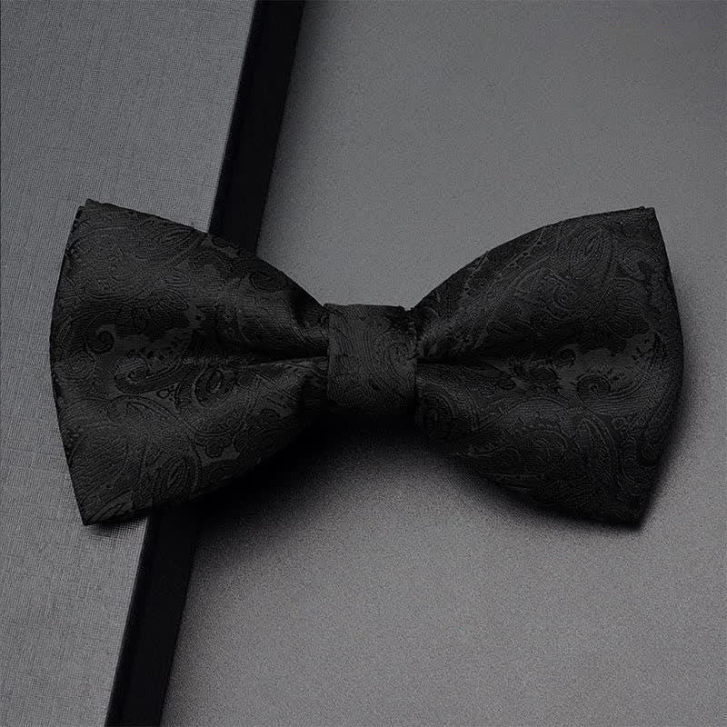 3Pcs Men's Black Paisley Pocket Corsage Bow Tie Set - Image 4