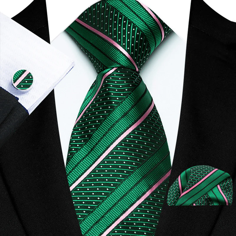 3Pcs Men's Black Red Stripe White Dot Necktie Set - Image 2