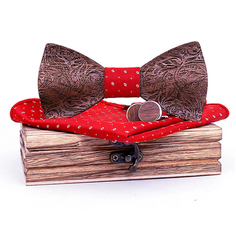 3Pcs Men's Black Walnut Paisley Wooden Bow Tie Set - Image 10