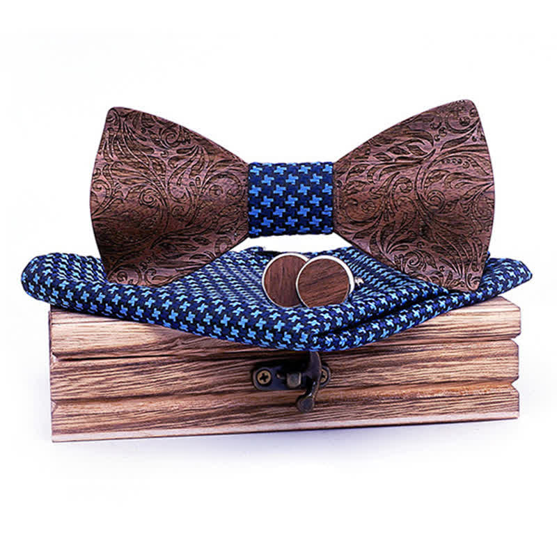 3Pcs Men's Black Walnut Paisley Wooden Bow Tie Set - Image 6