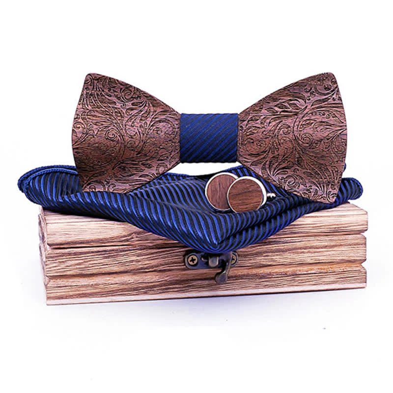3Pcs Men's Black Walnut Paisley Wooden Bow Tie Set - Image 7