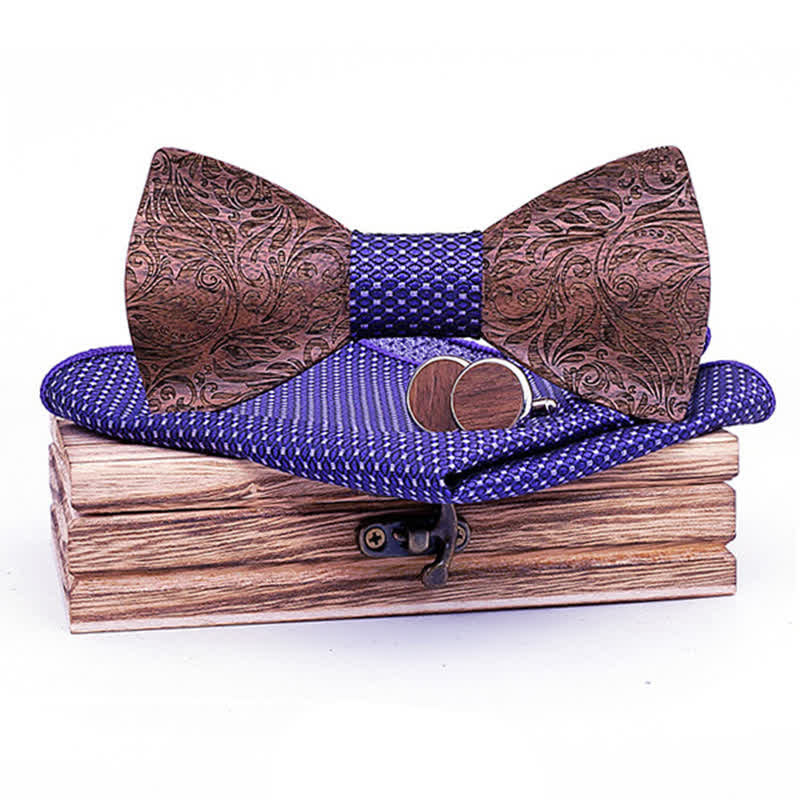 3Pcs Men's Black Walnut Paisley Wooden Bow Tie Set - Image 8