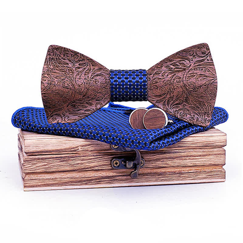 3Pcs Men's Black Walnut Paisley Wooden Bow Tie Set - Image 9