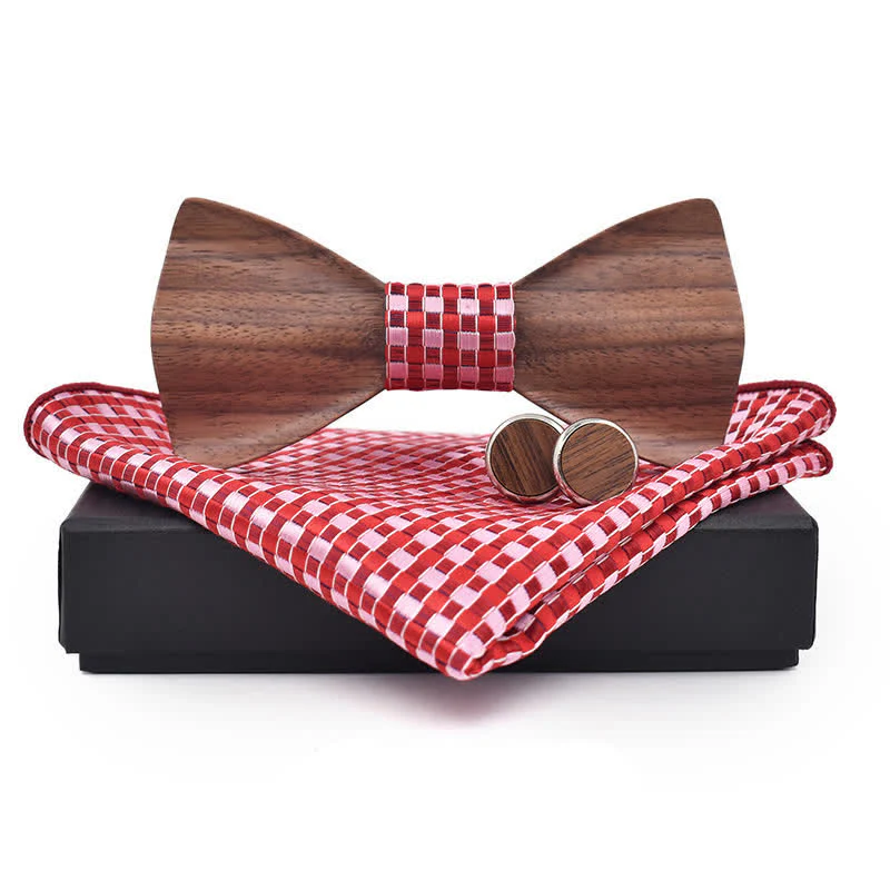3Pcs Men's Black Walnut Wooden Bow Tie Set - Image 10
