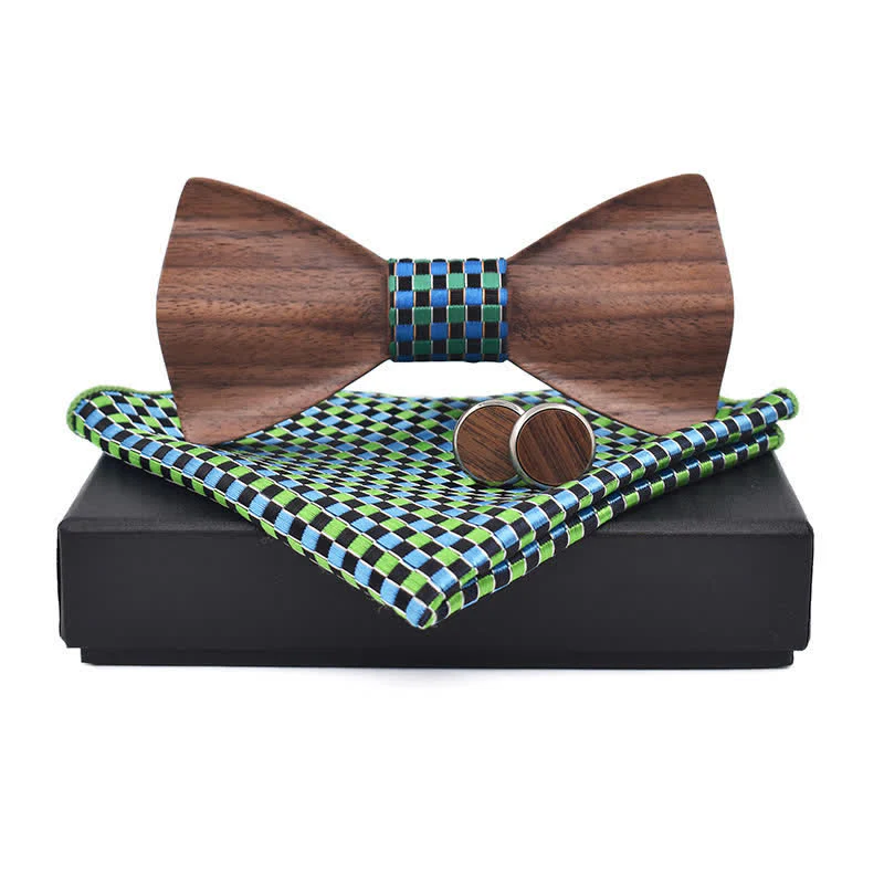 3Pcs Men's Black Walnut Wooden Bow Tie Set - Image 11