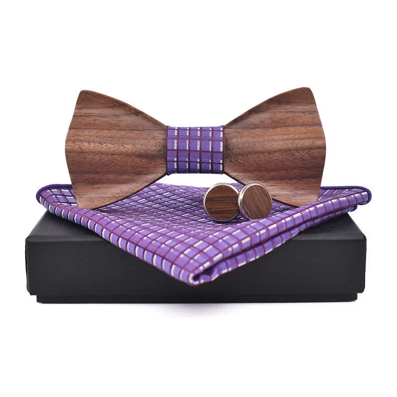 3Pcs Men's Black Walnut Wooden Bow Tie Set - Image 12