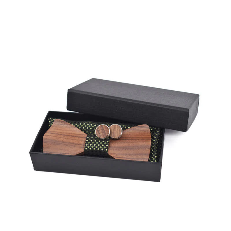 3Pcs Men's Black Walnut Wooden Bow Tie Set - Image 2