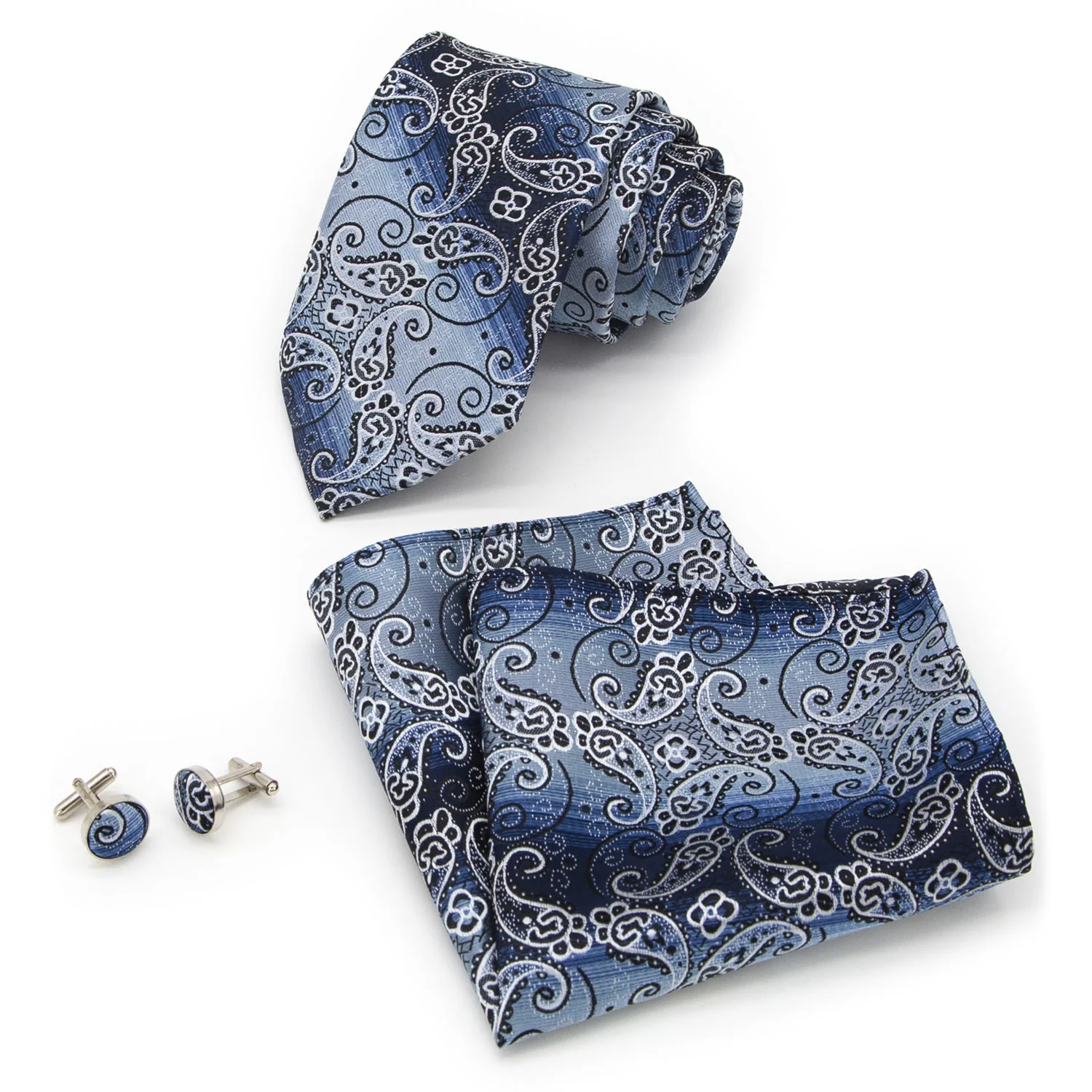 3Pcs Men's Blue Gradient Paisley Pattern Necktie Set - Image 2