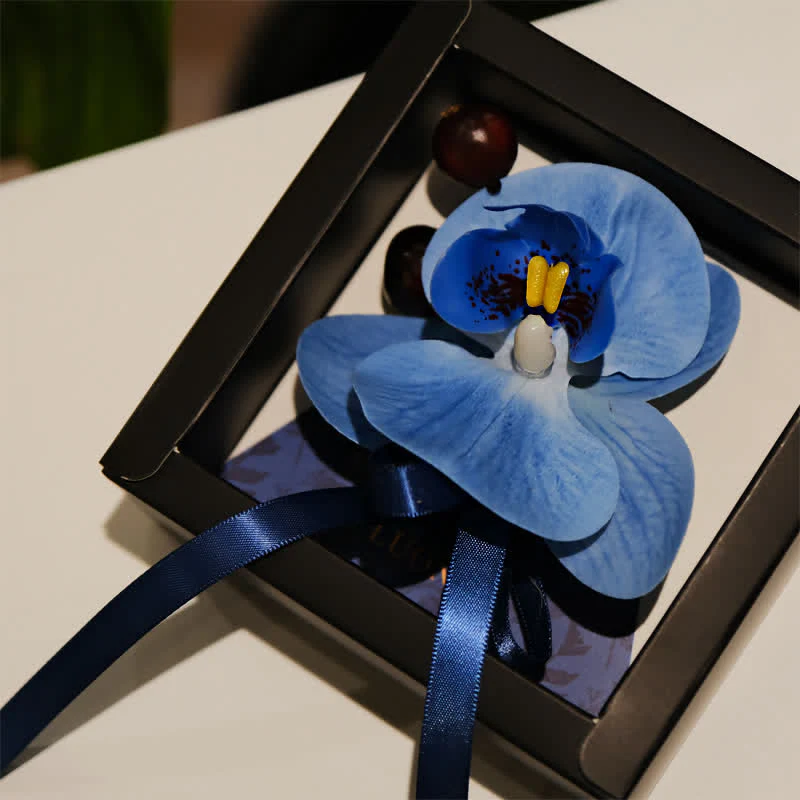 3Pcs Men's Blue Phalaenopsis Brooch Handkerchief Fishtail Bow Tie Set - Image 6