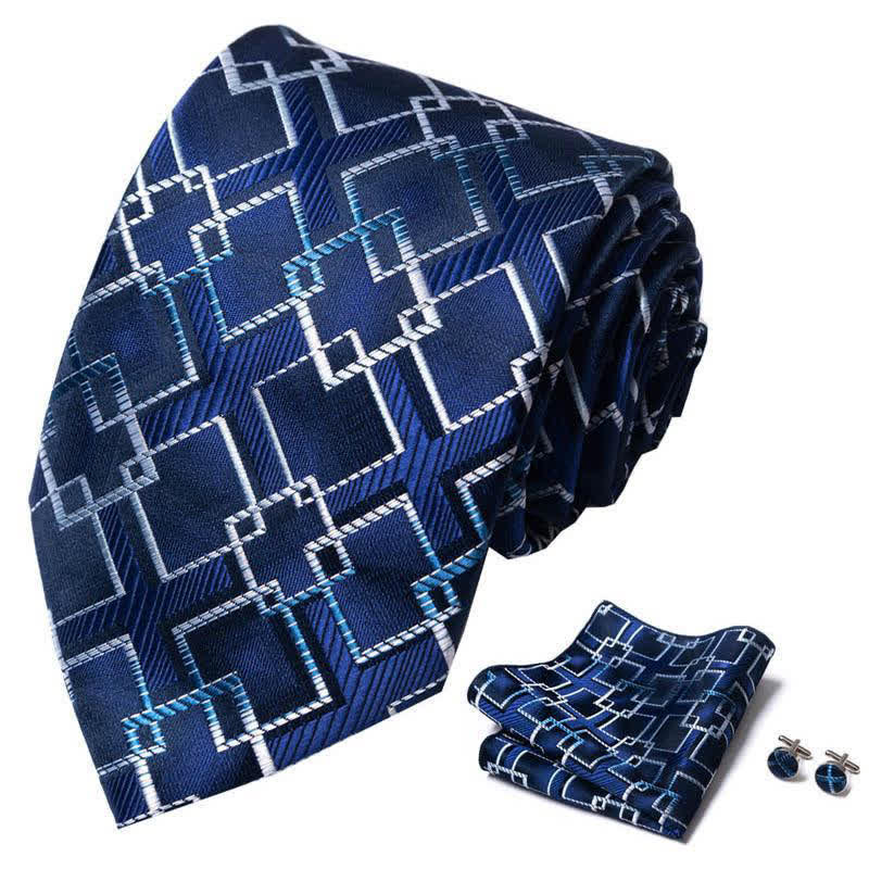 3Pcs Men's Blue & White Crisp Cool Necktie Set - Image 2