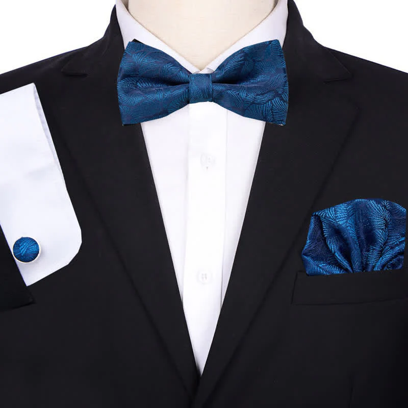 3Pcs Men's Bridegroom Floral Pocket Square Bow Tie Set - Image 3