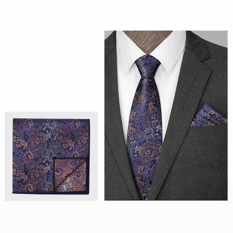 3Pcs Men's Brown Series Paisley BowTie Necktie Set - Image 2