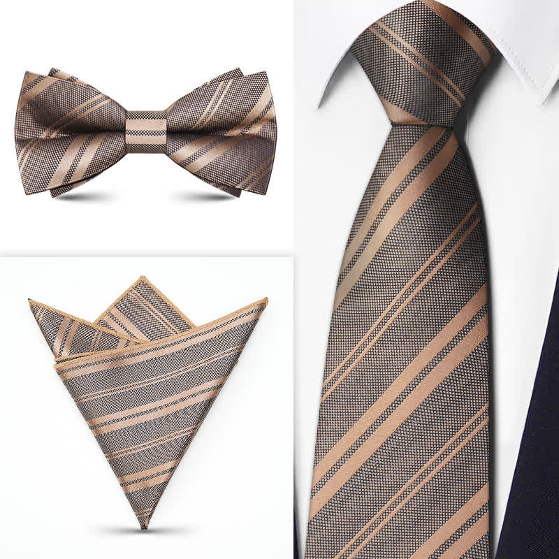 3Pcs Men's Brown Series Paisley BowTie Necktie Set - Image 7