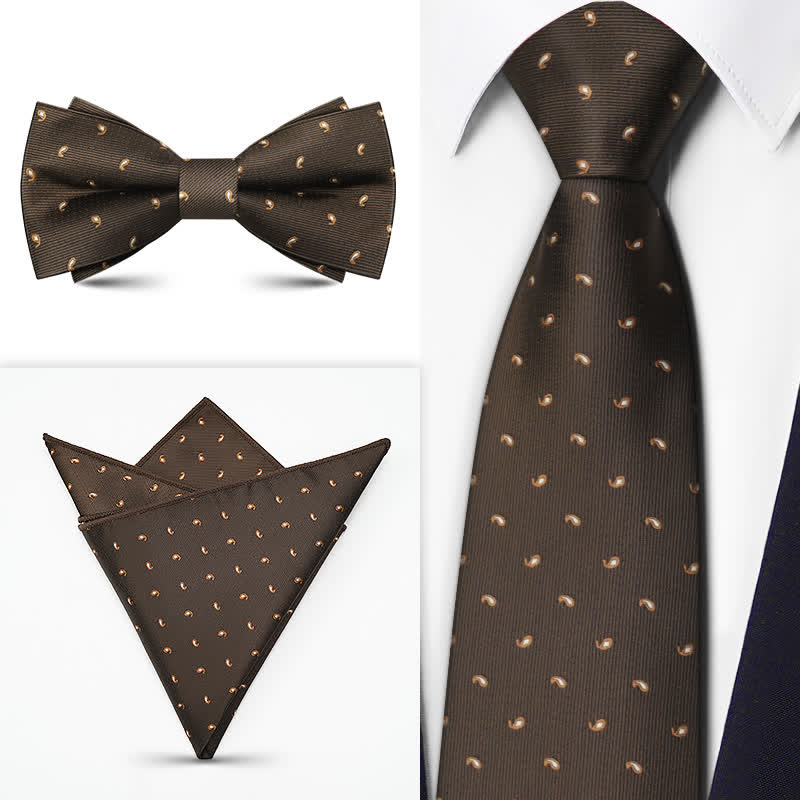 3Pcs Men's Brown Series Paisley BowTie Necktie Set - Image 8