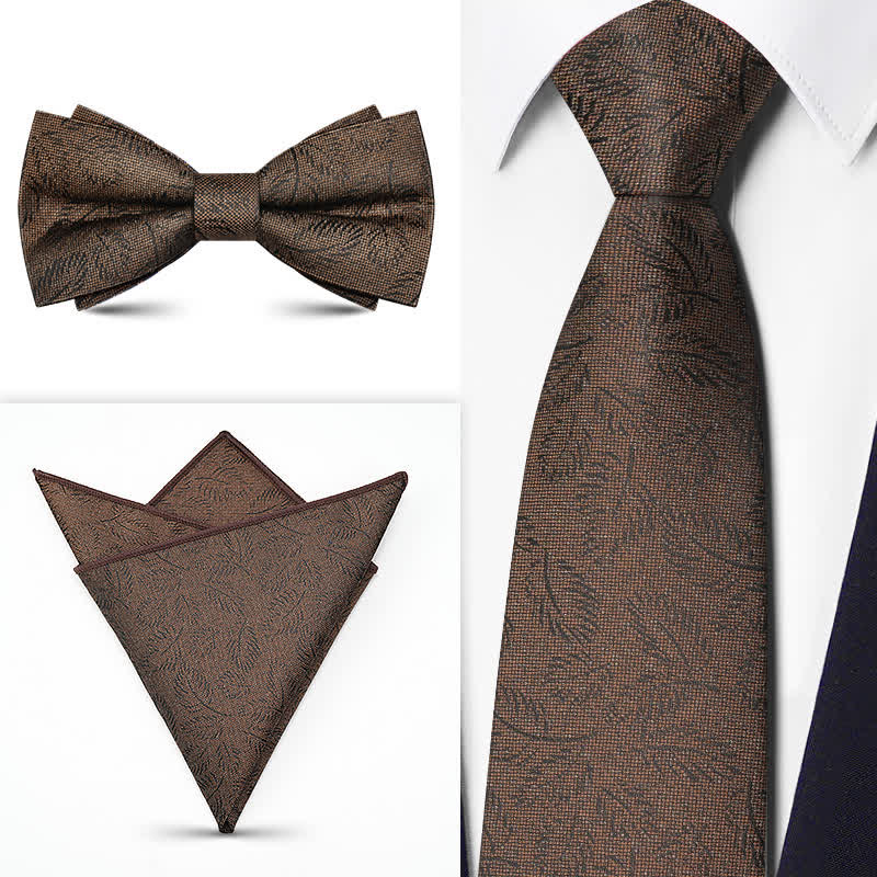 3Pcs Men's Brown Series Paisley BowTie Necktie Set - Image 9