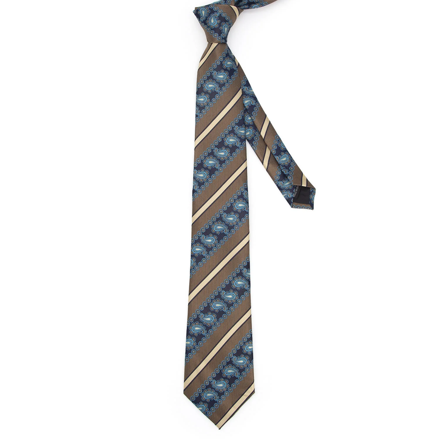 3Pcs Men's Brown Stripes & Navy Paisley Necktie Set - Image 3