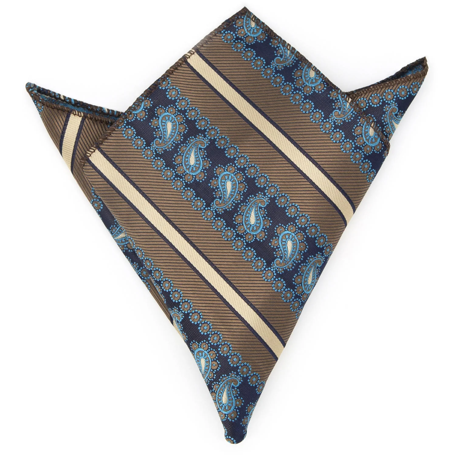 3Pcs Men's Brown Stripes & Navy Paisley Necktie Set - Image 6