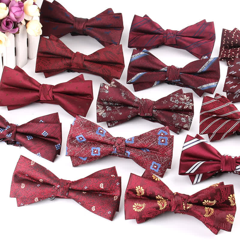 3Pcs Men's Burgundy Series Pocket Square Necktie Bow Tie Set - Image 4