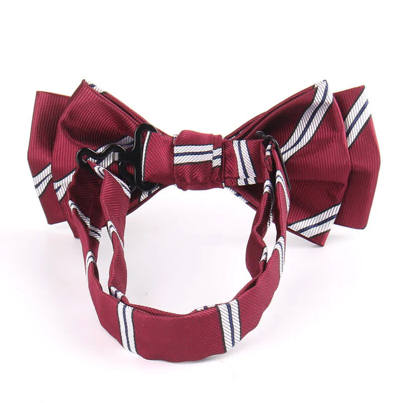3Pcs Men's Burgundy Series Pocket Square Necktie Bow Tie Set - Image 7