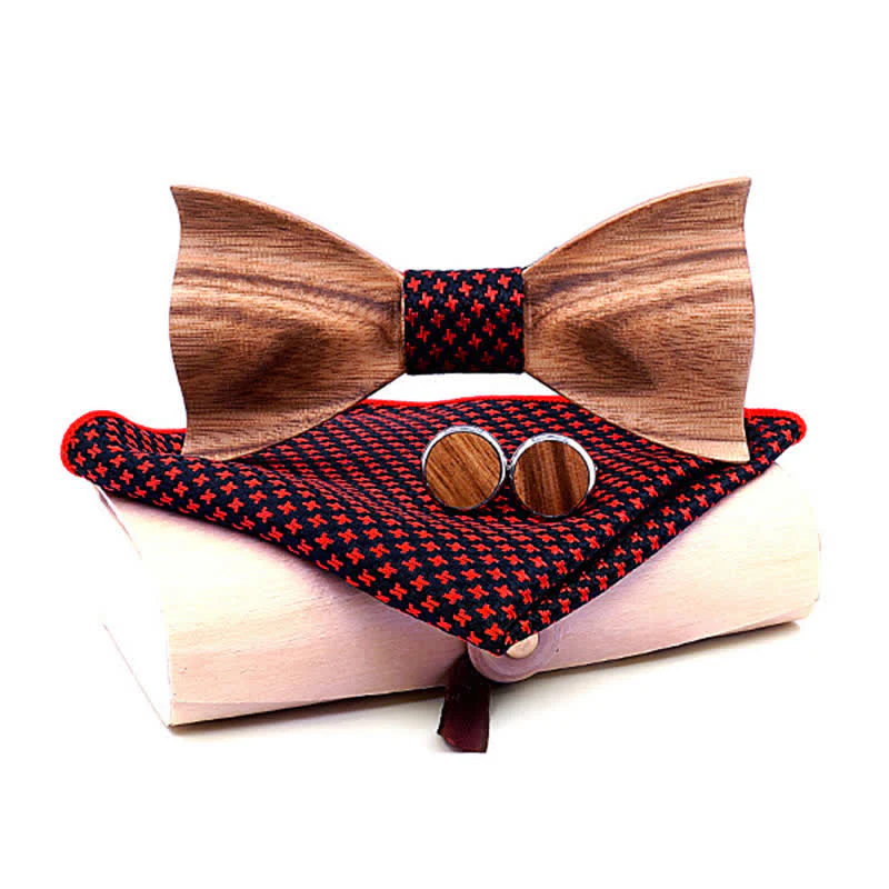 3Pcs Men's Classic Simple Wooden Bow Tie Set