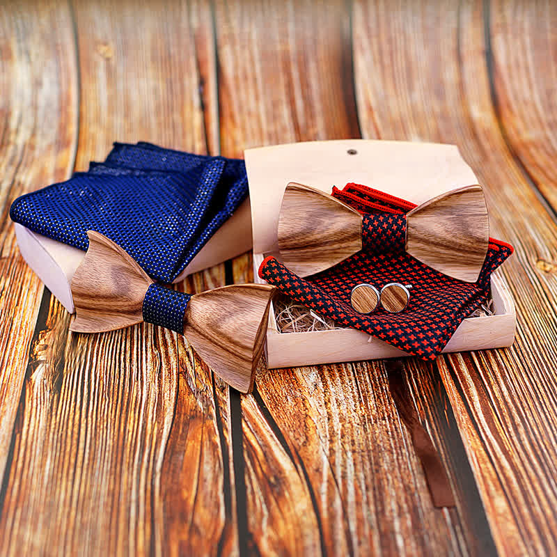 3Pcs Men's Classic Simple Wooden Bow Tie Set - Image 3
