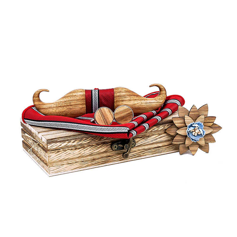 4Pcs Men's Burlywood Moustache Wooden Bow Tie Set - Image 10