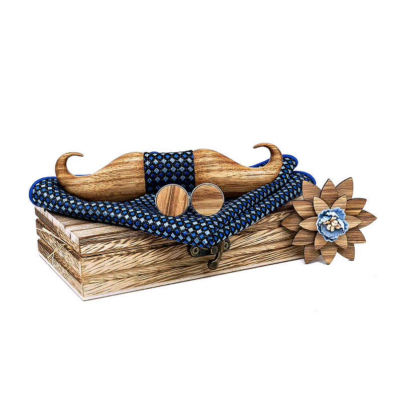 4Pcs Men's Burlywood Moustache Wooden Bow Tie Set - Image 11
