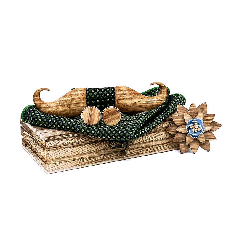 4Pcs Men's Burlywood Moustache Wooden Bow Tie Set - Image 12