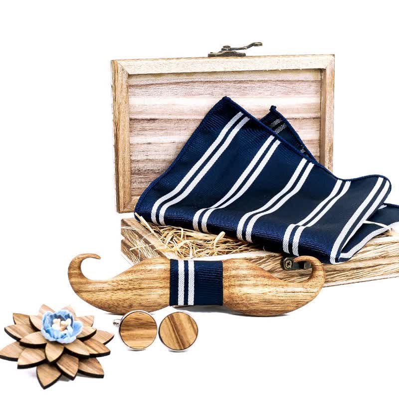 4Pcs Men's Burlywood Moustache Wooden Bow Tie Set - Image 3