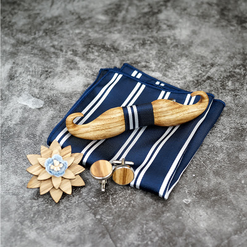 4Pcs Men's Burlywood Moustache Wooden Bow Tie Set - Image 6