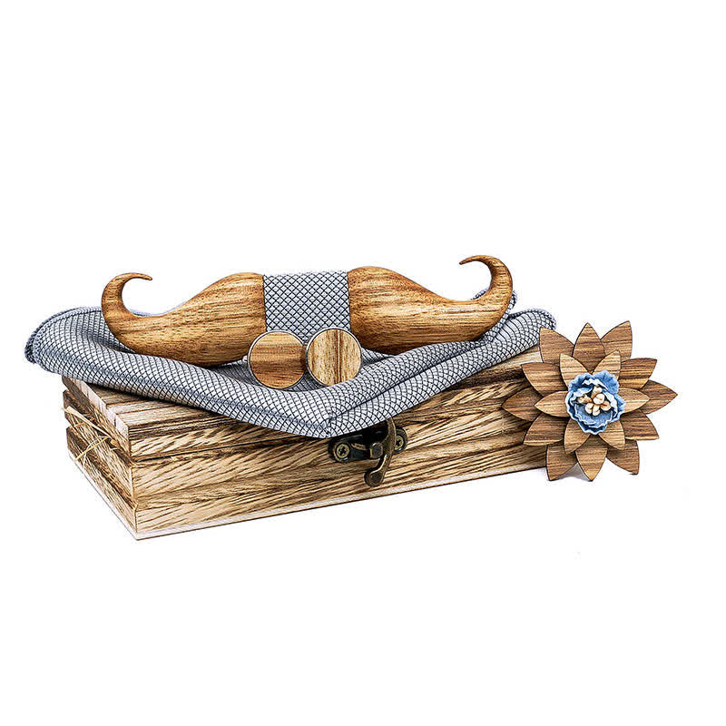 4Pcs Men's Burlywood Moustache Wooden Bow Tie Set - Image 8