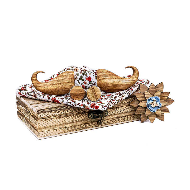 4Pcs Men's Burlywood Moustache Wooden Bow Tie Set - Image 9