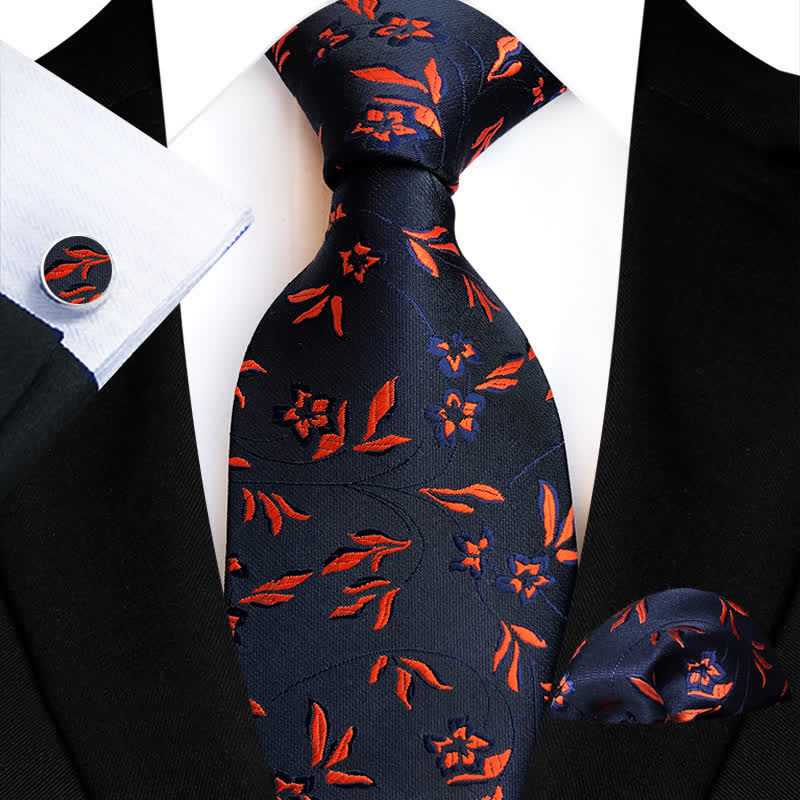 3Pcs Men's Burning Flame Floral Necktie Set - Image 2