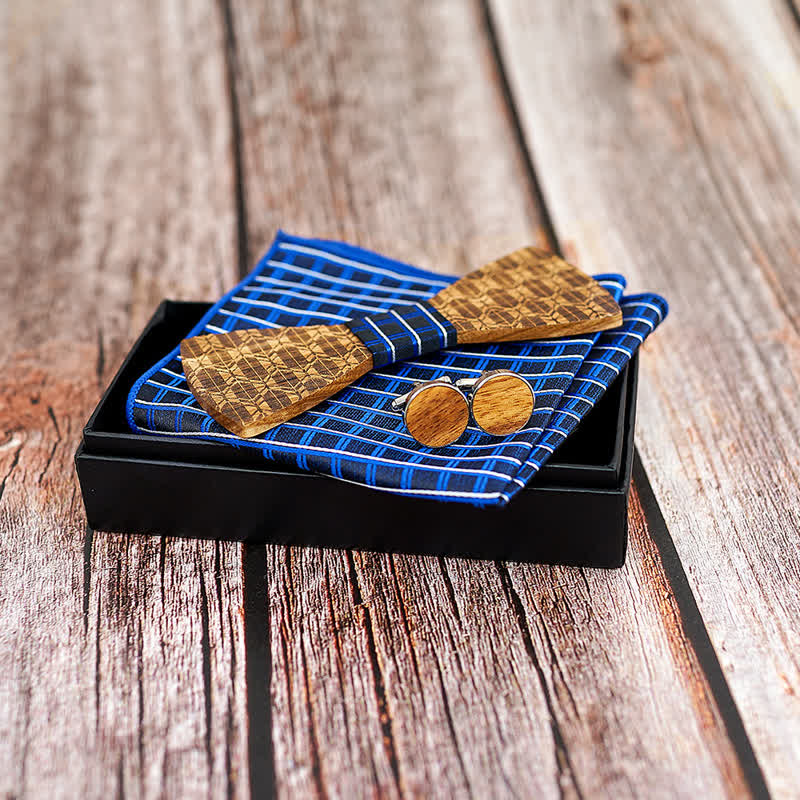 3Pcs Men's Carving Crown Wooden Bow Tie Set - Image 2