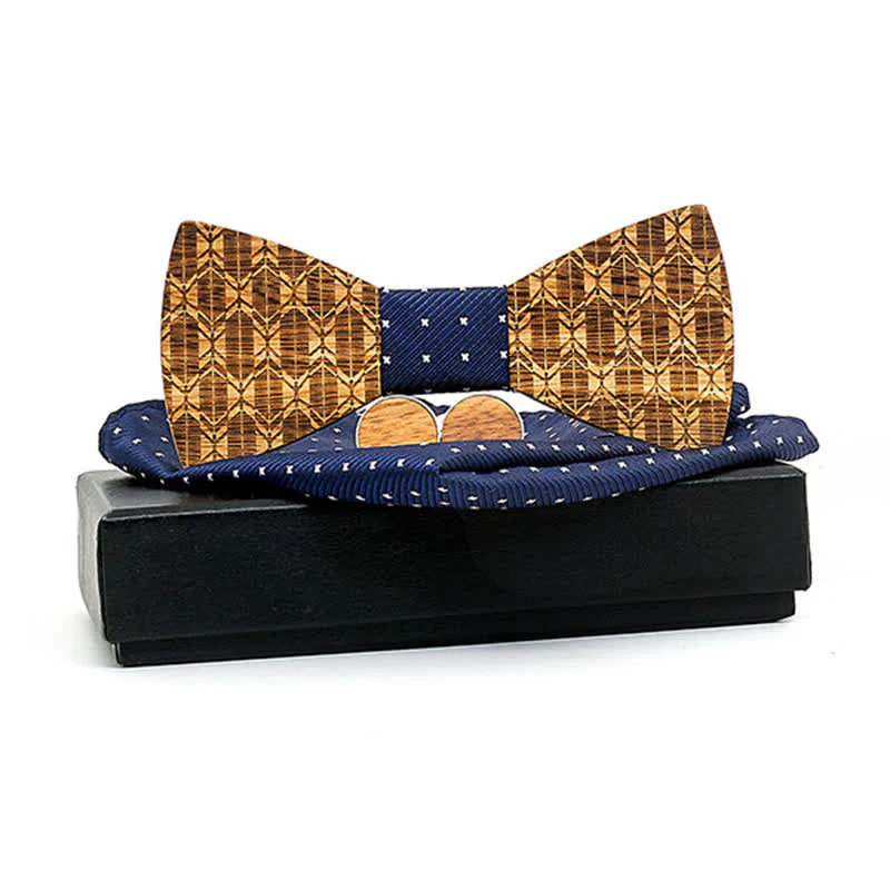 3Pcs Men's Carving Crown Wooden Bow Tie Set - Image 9