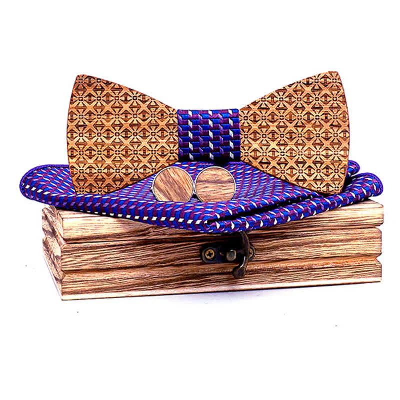 3Pcs Men's Christmas Snowflakes Wooden Bow Tie Set - Image 11