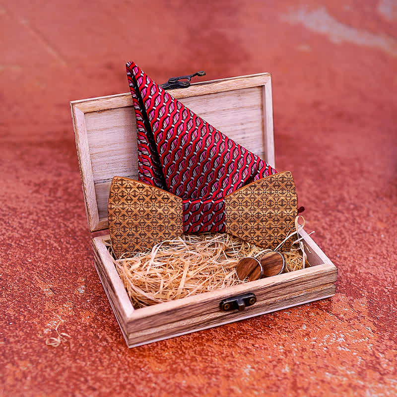 3Pcs Men's Christmas Snowflakes Wooden Bow Tie Set - Image 6