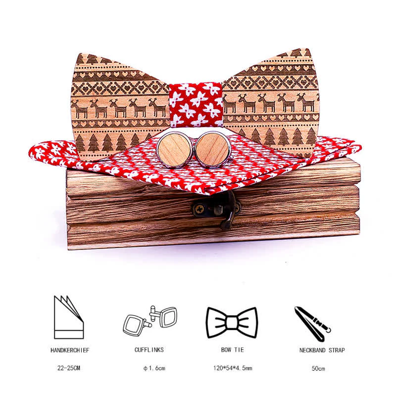 3Pcs Men's Christmas Theme Pattern Wooden Bow Tie Set - Image 5