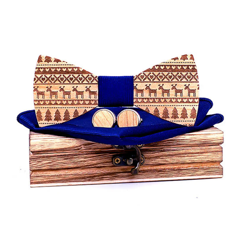 3Pcs Men's Christmas Theme Pattern Wooden Bow Tie Set - Image 9
